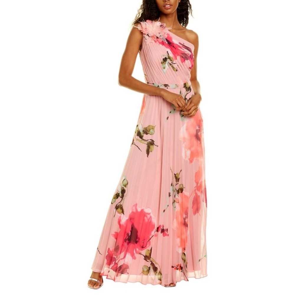 Carla Ruiz Women’s Pleated One-Shoulder Maxi Dress Floral Pink